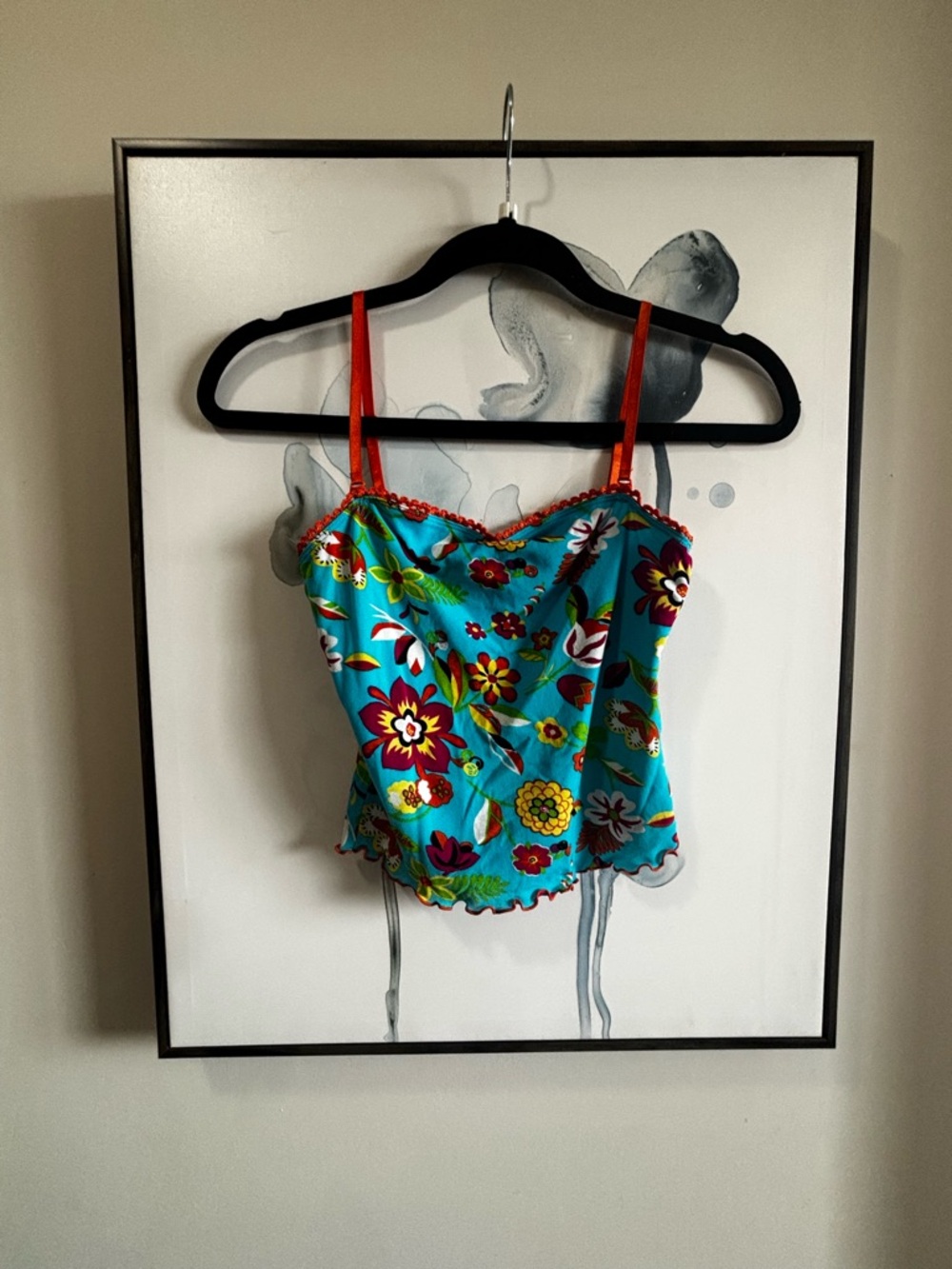 Guess Turquoise Floral Cami with Red Straps